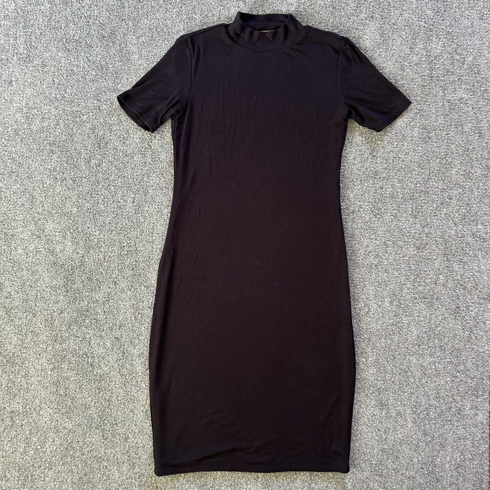 Magaschoni‎ Dress Womens Small Black Bodycon Mock Neck Jersey Knit Short Sleeve